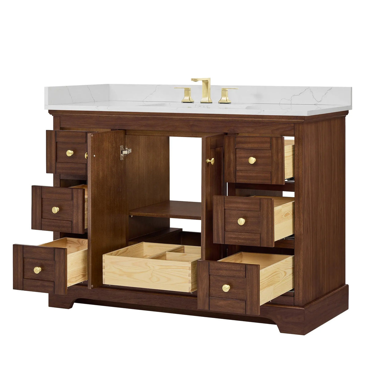 48" Avery Single Bathroom Vanity Dark Walnut Brushed Gold Trim by wyndham View 38