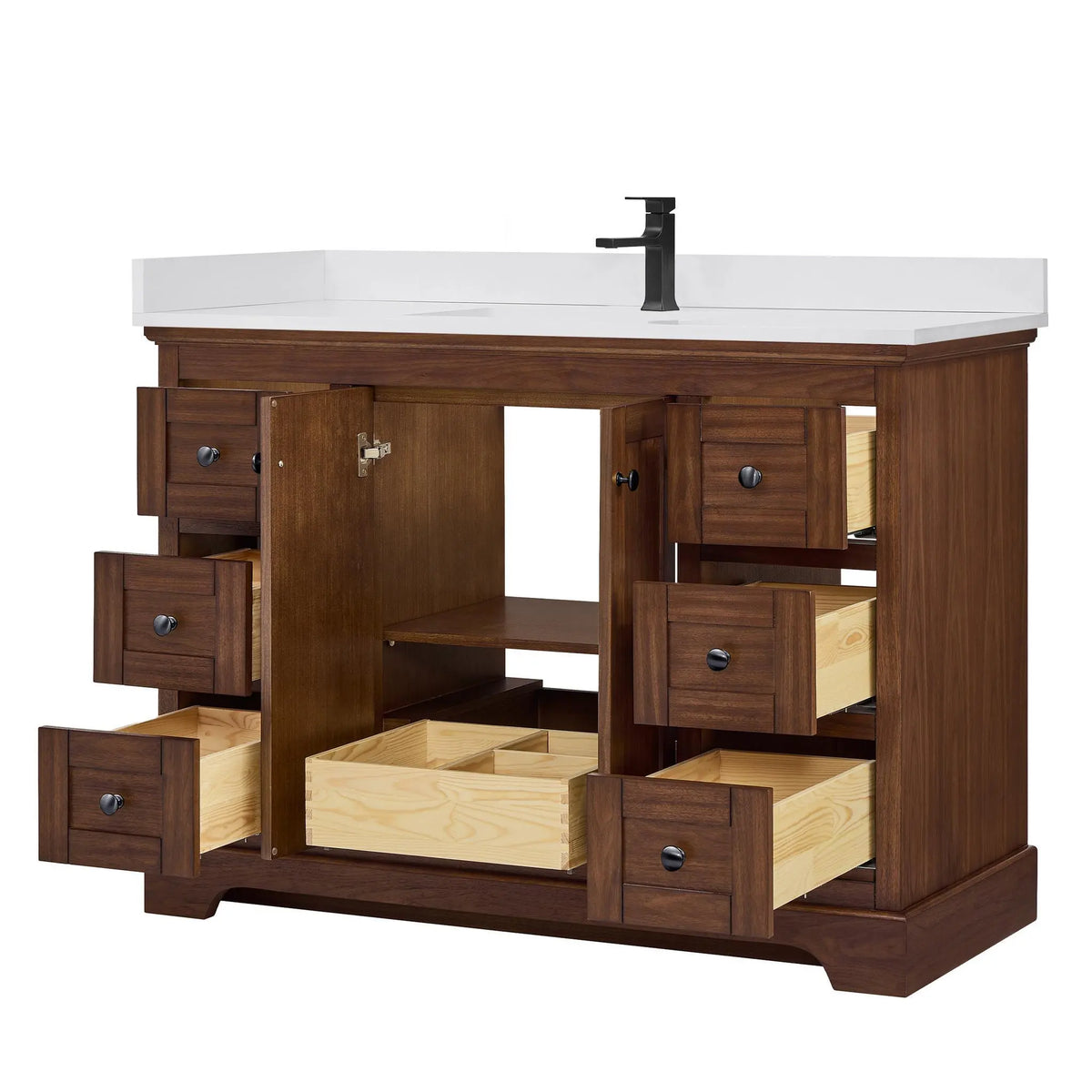 48" Avery Single Bathroom Vanity Dark Walnut Matte Black Trim by wyndham View 8