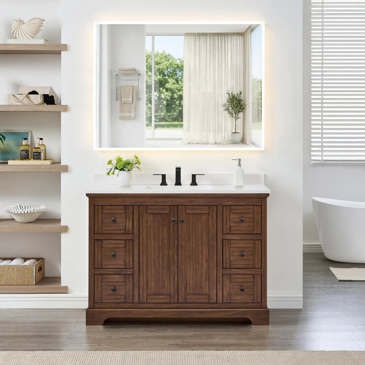 48" Avery Single Bathroom Vanity Dark Walnut Matte Black Trim by wyndham View 19