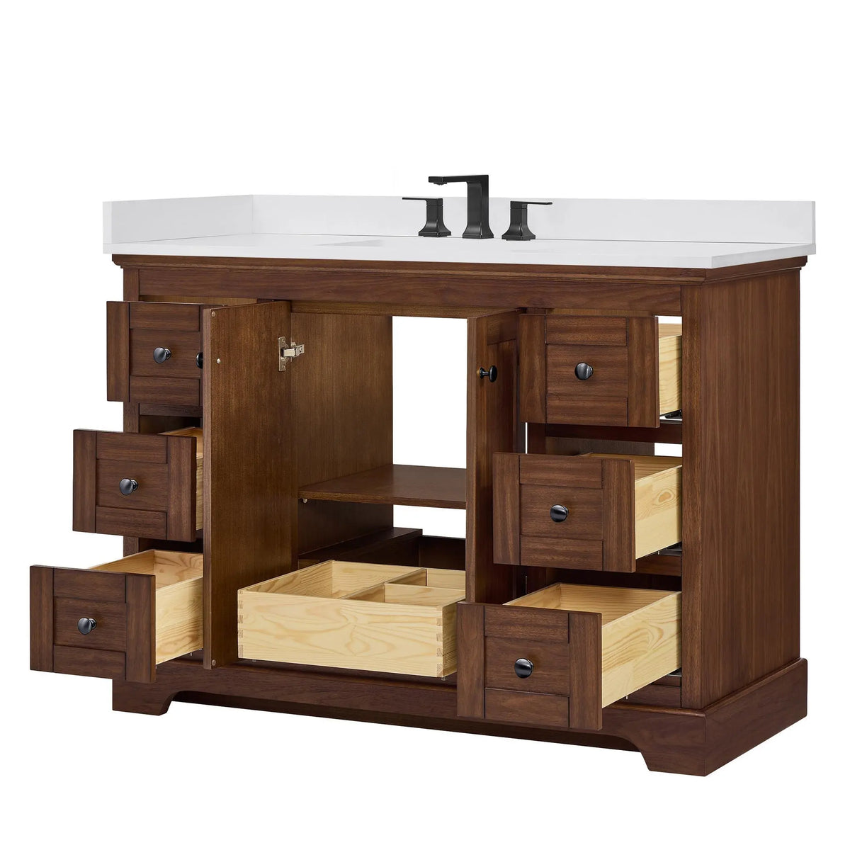 48" Avery Single Bathroom Vanity Dark Walnut Matte Black Trim by wyndham View 18