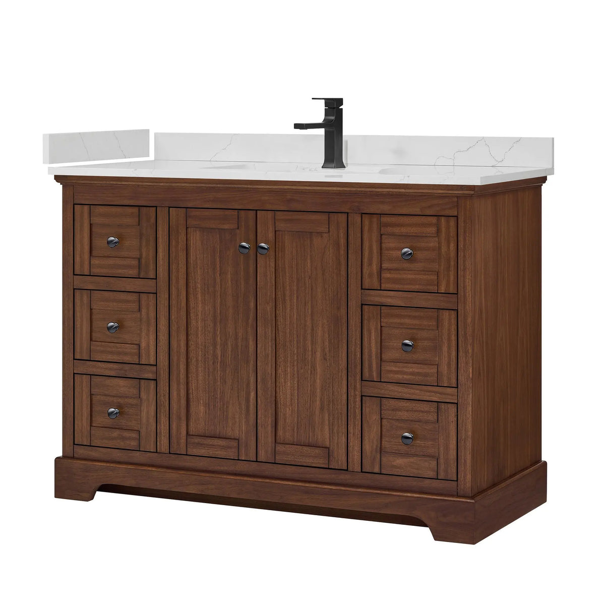 48" Avery Single Bathroom Vanity Dark Walnut Matte Black Trim by wyndham View 30