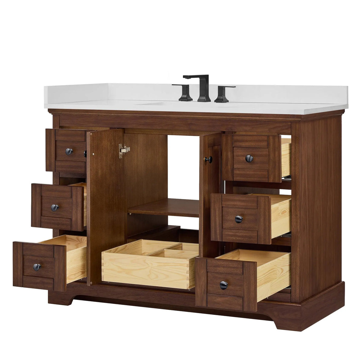 48" Avery Single Bathroom Vanity Dark Walnut Matte Black Trim by wyndham View 33