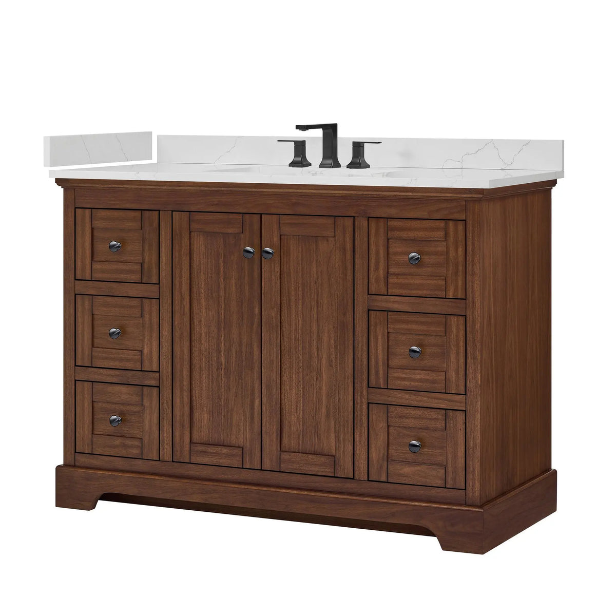 48" Avery Single Bathroom Vanity Dark Walnut Matte Black Trim by wyndham View 40
