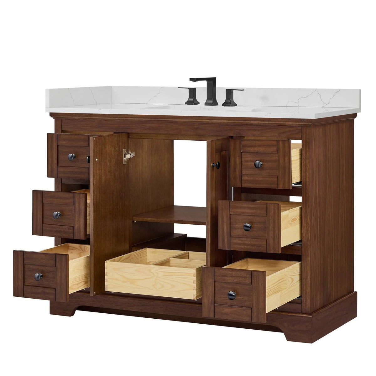 48" Avery Single Bathroom Vanity Dark Walnut Matte Black Trim by wyndham View 38
