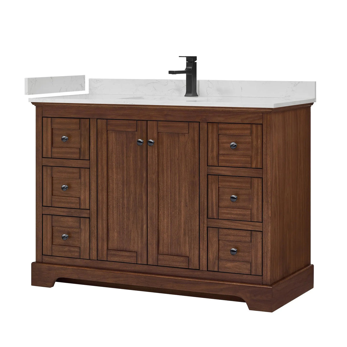 48" Avery Single Bathroom Vanity Dark Walnut Matte Black Trim by wyndham View 5