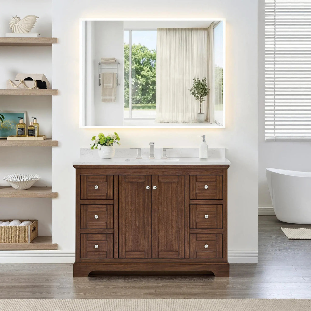 48" Avery Single Bathroom Vanity Dark Walnut Polished Chrome Trim by wyndham View 14