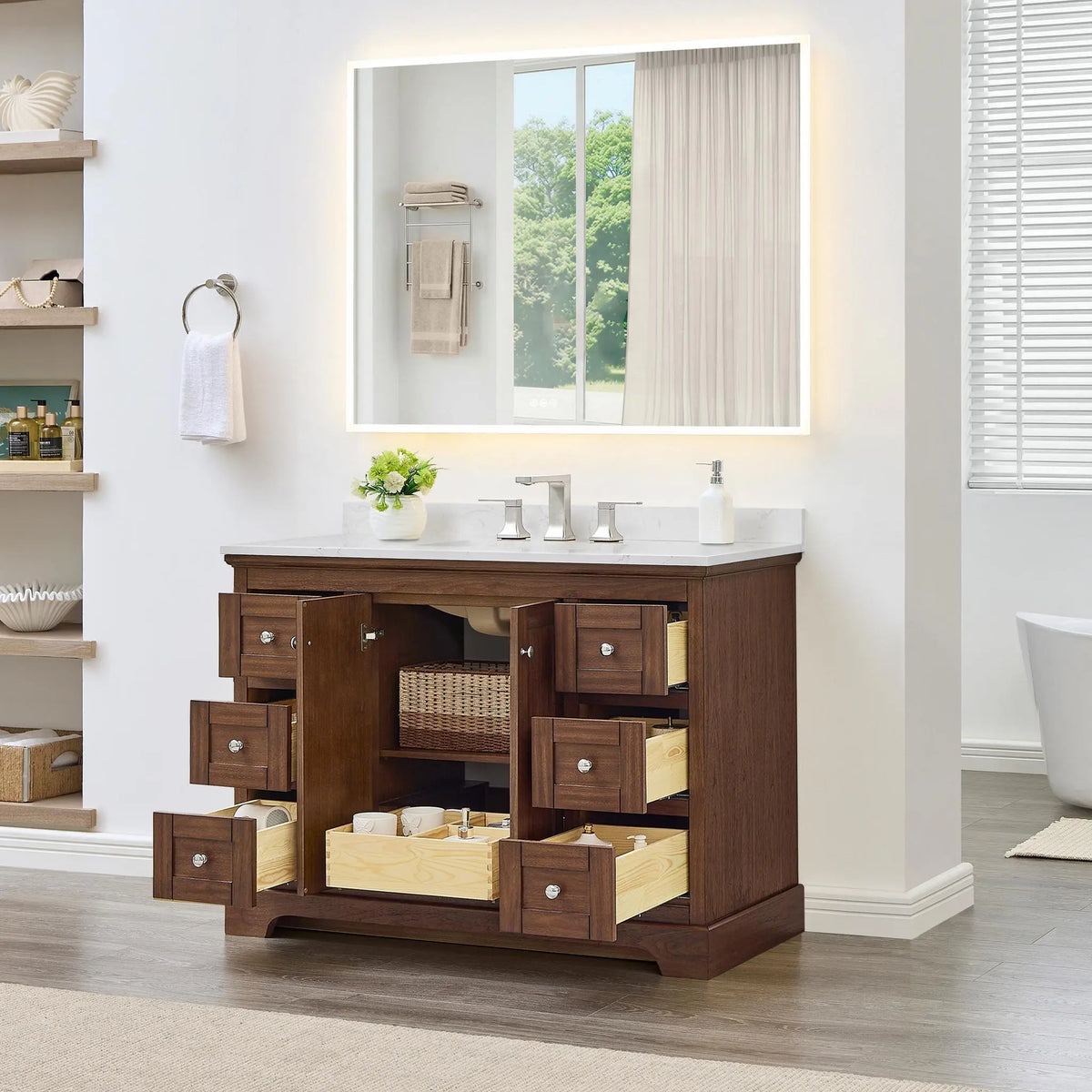 48" Avery Single Bathroom Vanity Dark Walnut Polished Chrome Trim by wyndham View 12