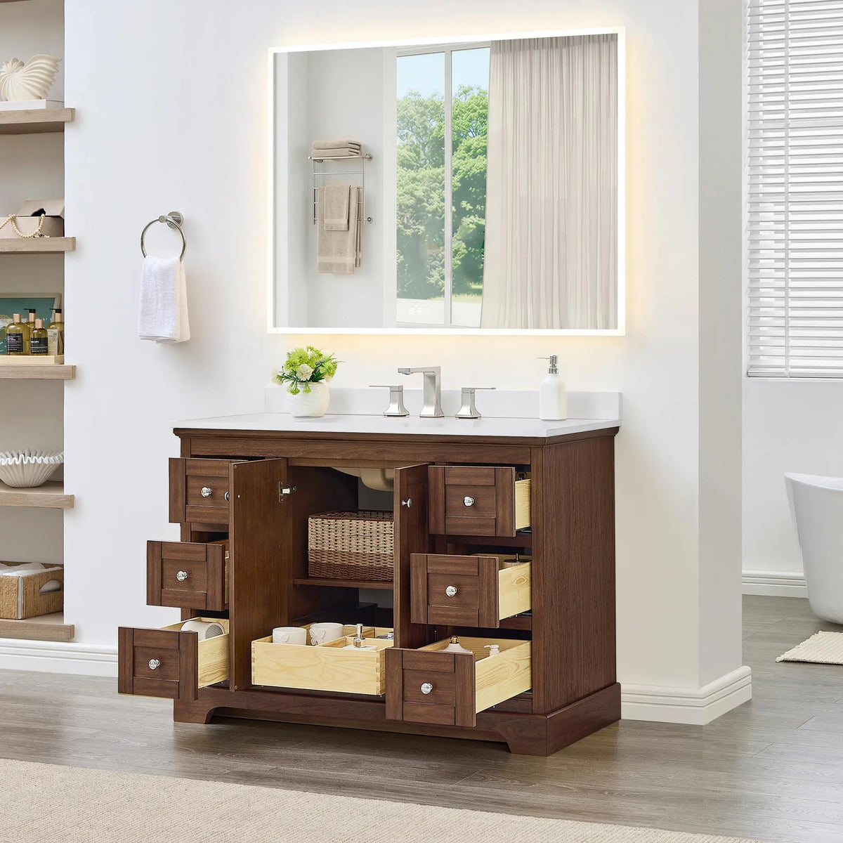 48" Avery Single Bathroom Vanity Dark Walnut Polished Chrome Trim by wyndham View 17