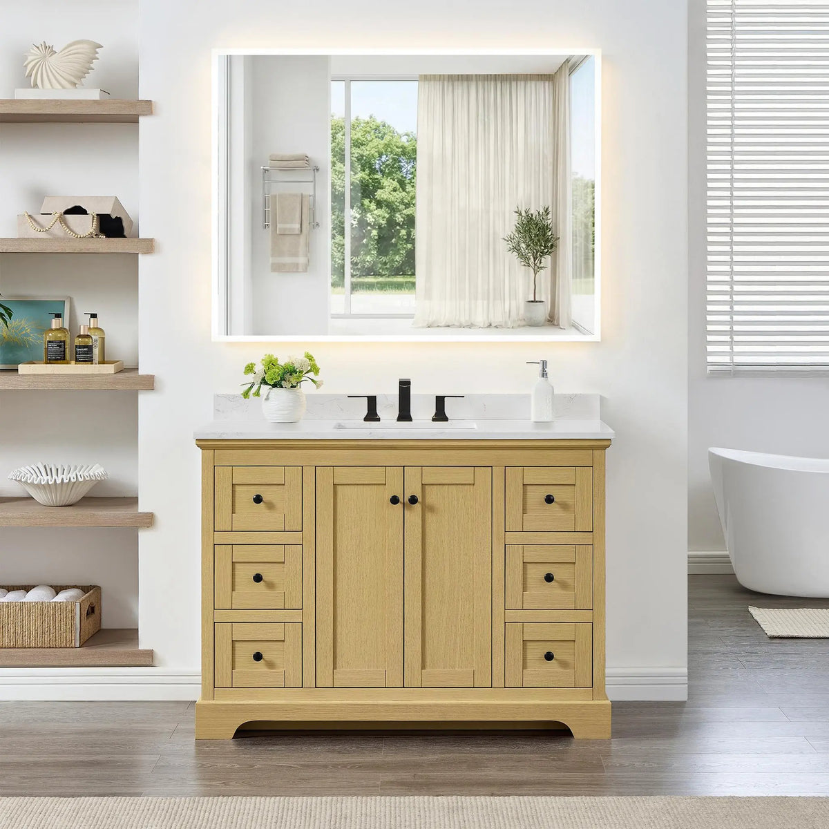 48" Avery Single Bathroom Vanity Honey Oak Matte Black Trim by wyndham View 9