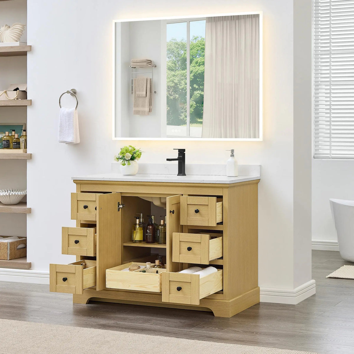 48" Avery Single Bathroom Vanity Honey Oak Matte Black Trim by wyndham View 12