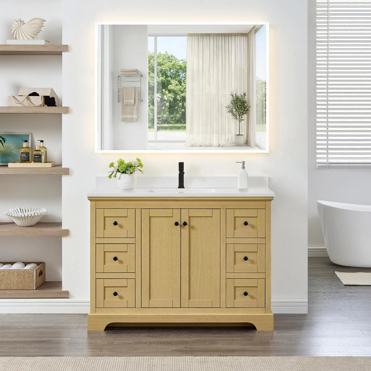 48" Avery Single Bathroom Vanity Honey Oak Matte Black Trim by wyndham View 34