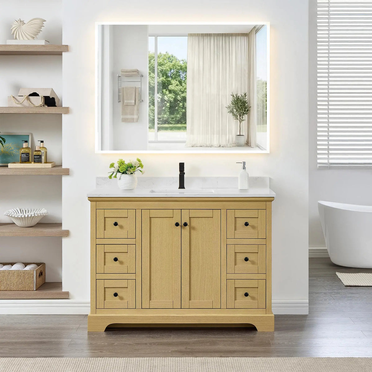 48" Avery Single Bathroom Vanity Honey Oak Matte Black Trim by wyndham View 4
