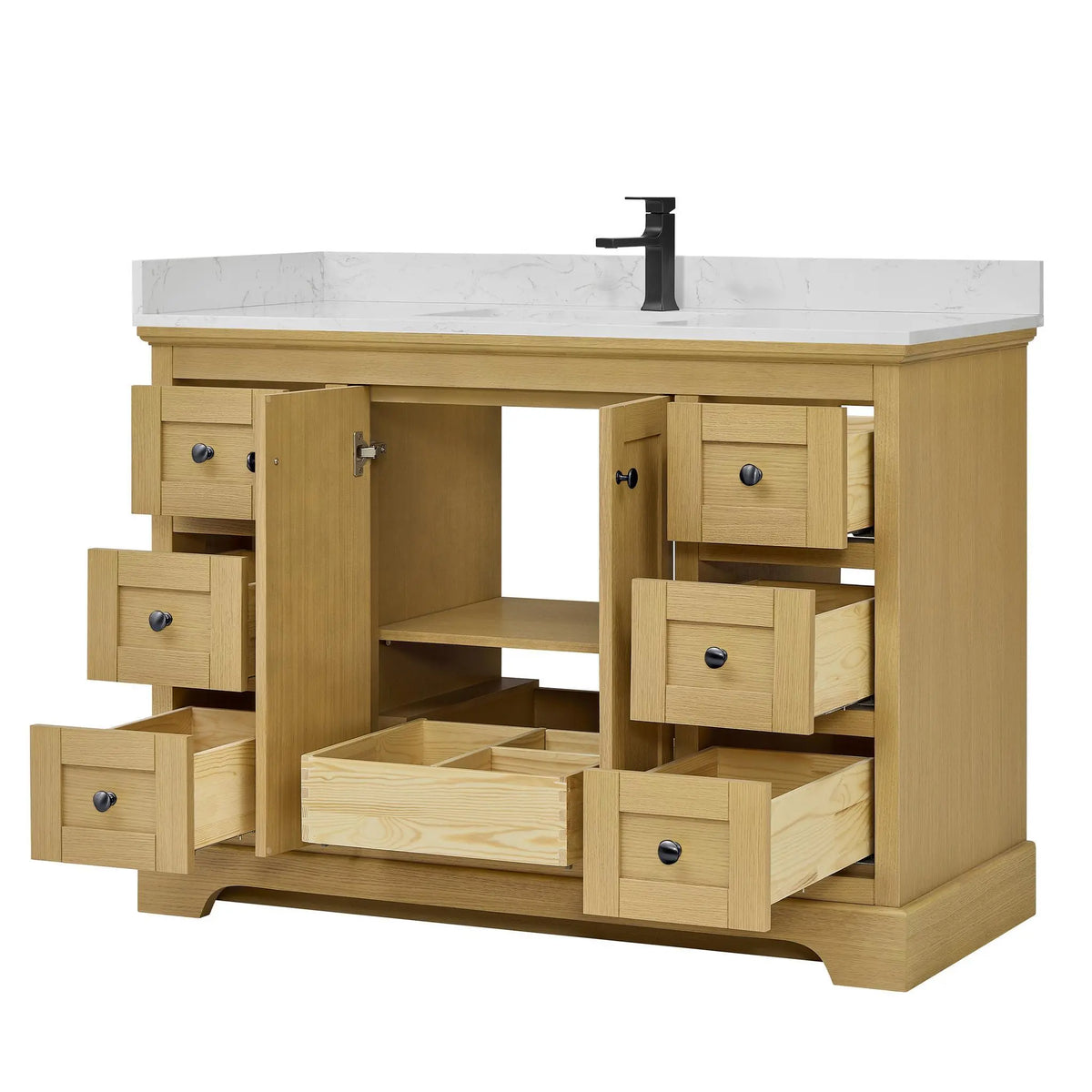 48" Avery Single Bathroom Vanity Honey Oak Matte Black Trim by wyndham View 3