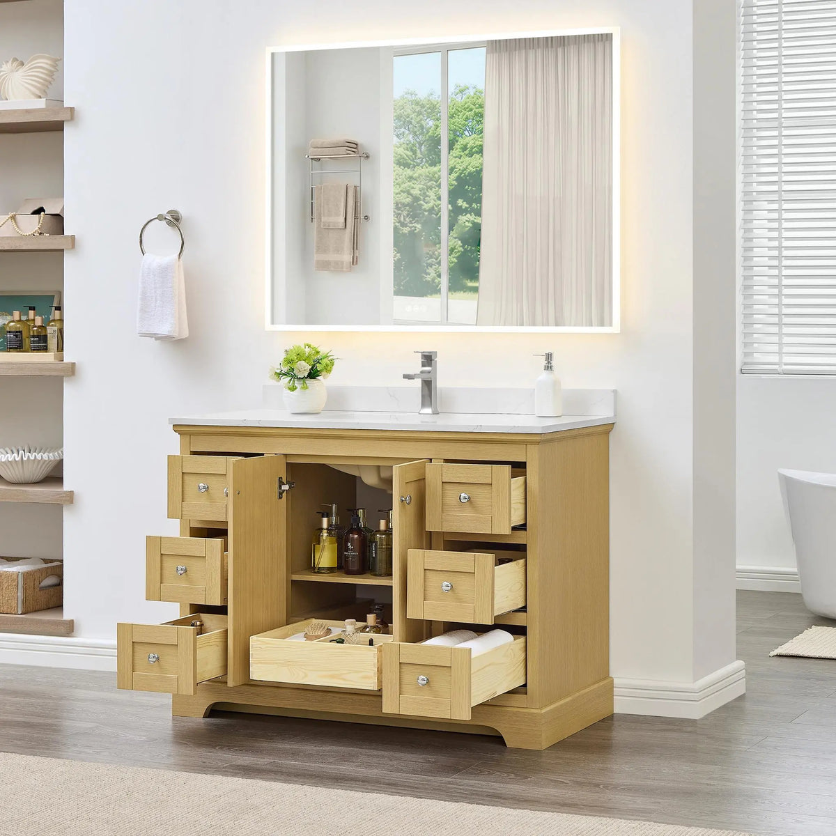 48" Avery Single Bathroom Vanity Honey Oak Polished Chrome Trim by wyndham View 12