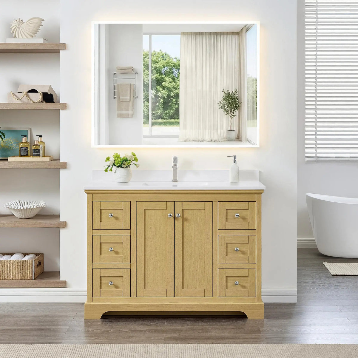 48" Avery Single Bathroom Vanity Honey Oak Polished Chrome Trim by wyndham View 24