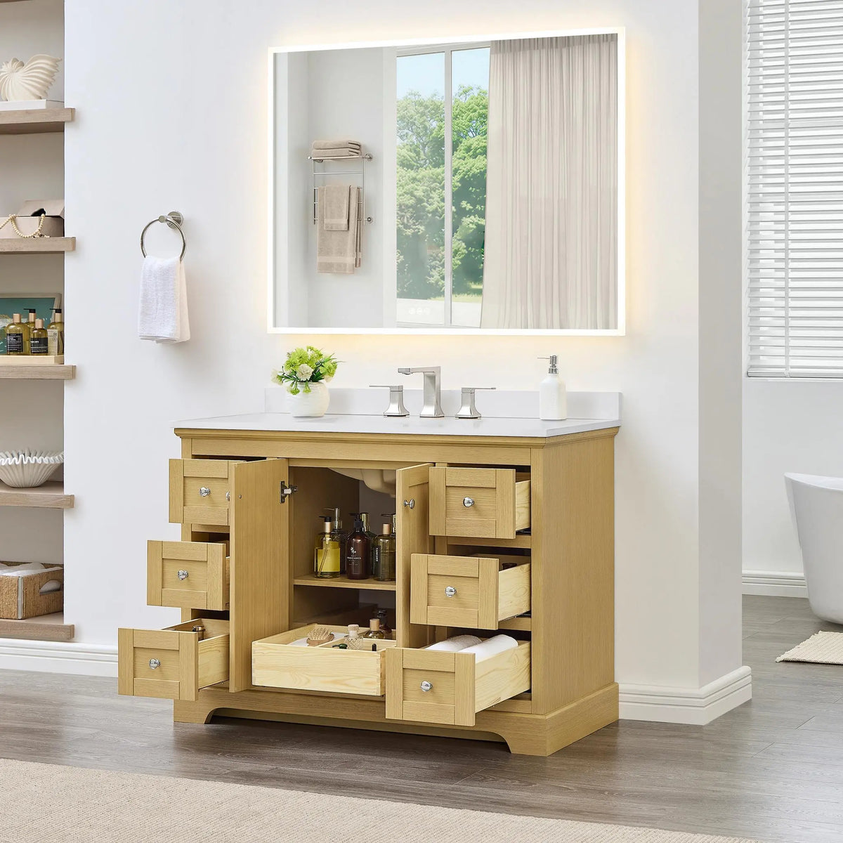 48" Avery Single Bathroom Vanity Honey Oak Polished Chrome Trim by wyndham View 27