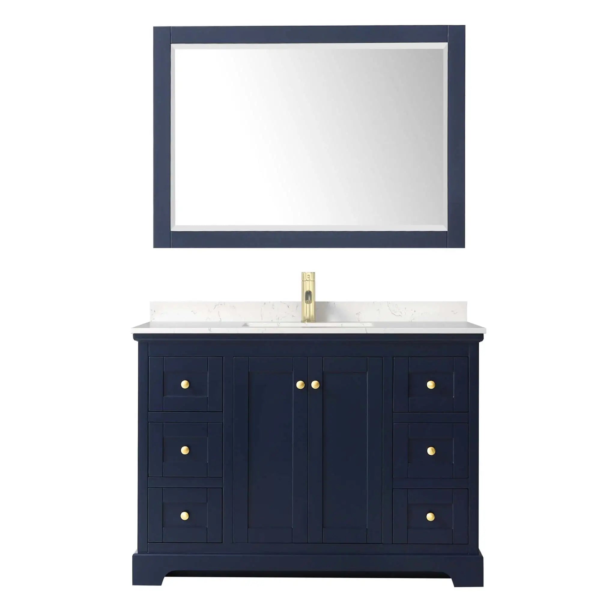 48" Avery Single Bathroom Vanity in Dark Blue with Brushed Gold Trim & 46" Mirror by Wyndham