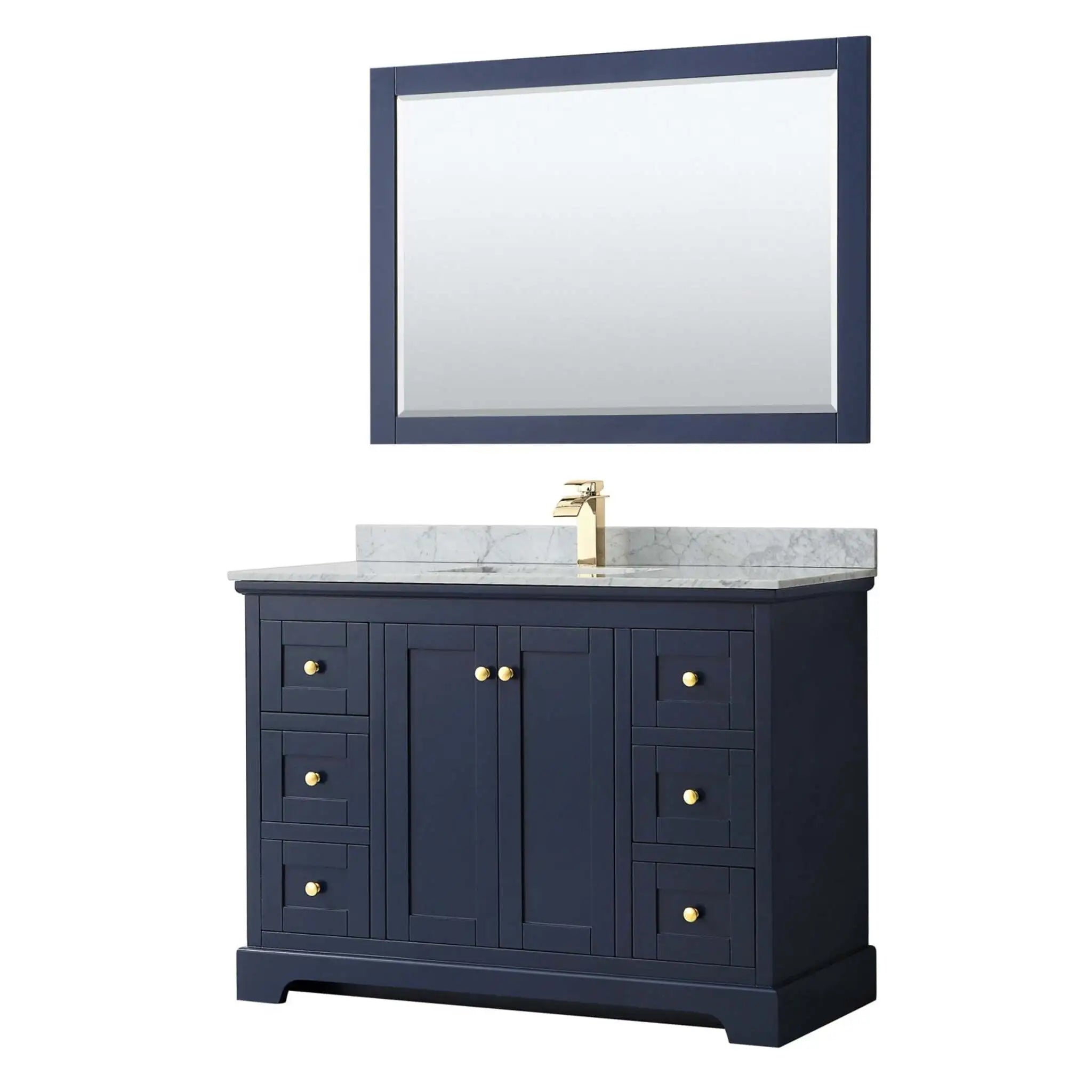 48" Avery Single Bathroom Vanity in Dark Blue with Brushed Gold Trim & 46" Mirror by Wyndham