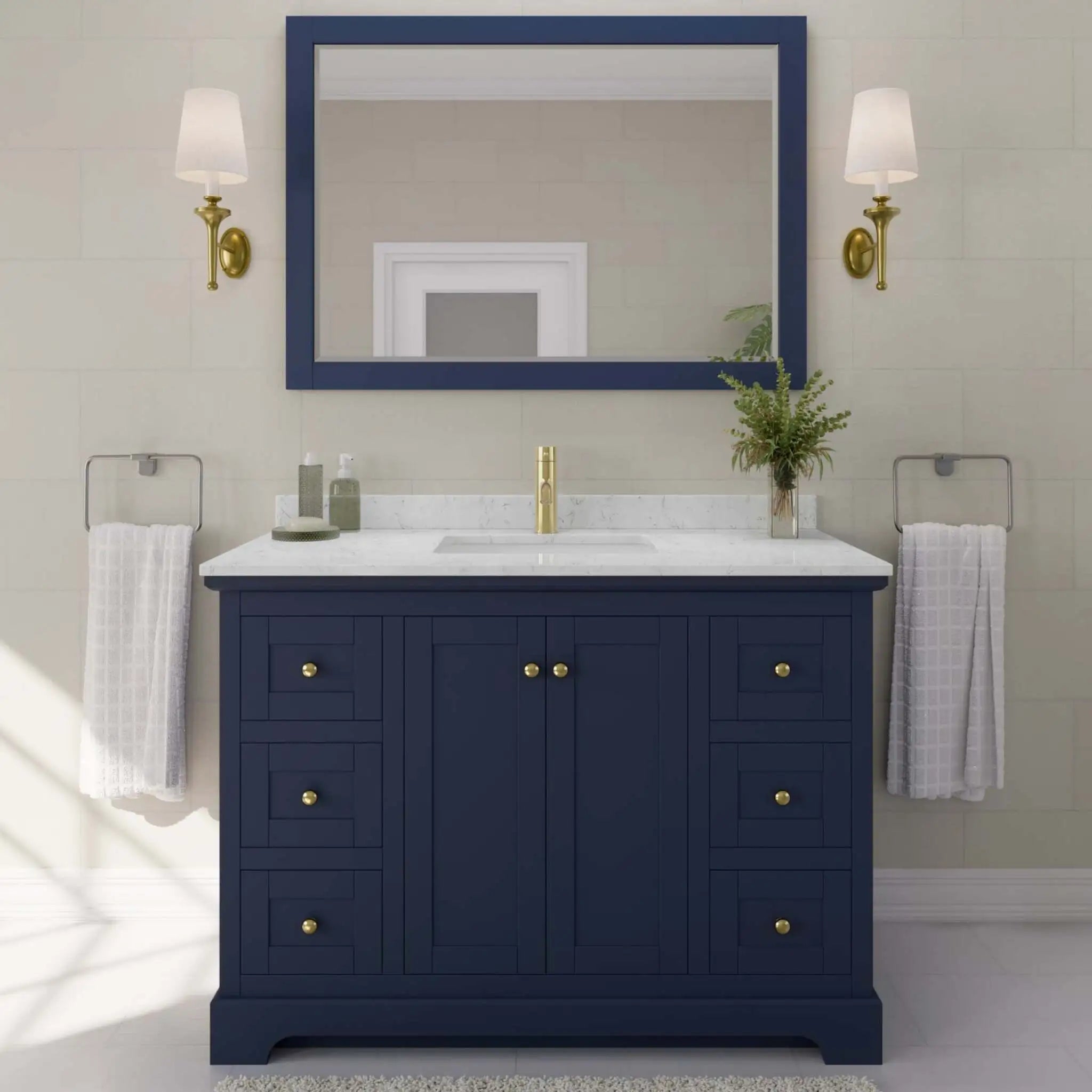 48" Avery Single Bathroom Vanity in Dark Blue with Brushed Gold Trim by Wyndham