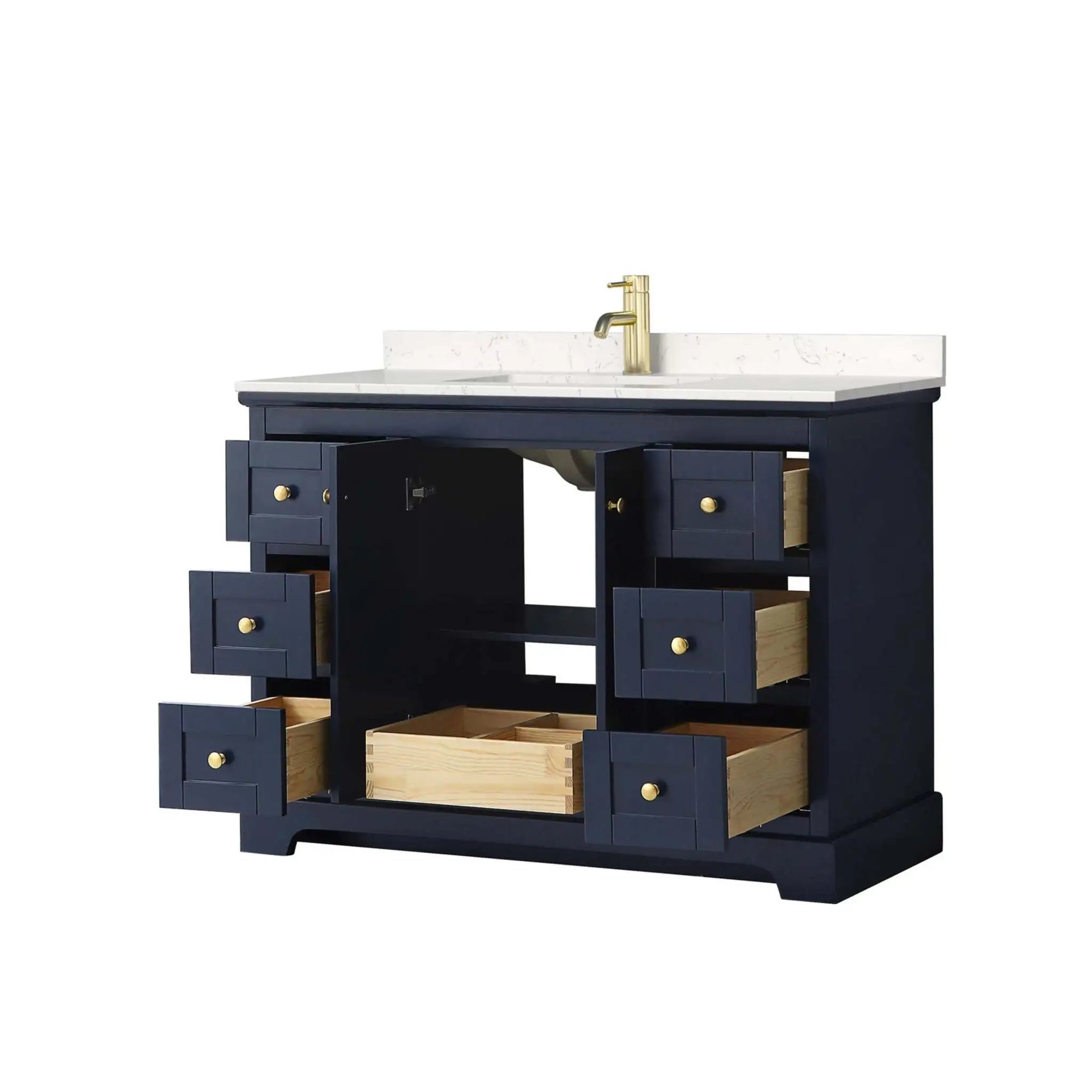 48" Avery Single Bathroom Vanity in Dark Blue with Brushed Gold Trim by Wyndham