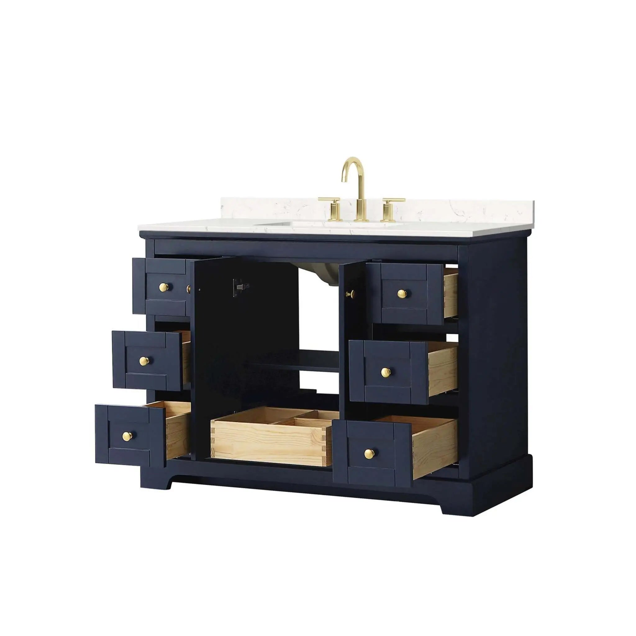 48" Avery Single Bathroom Vanity in Dark Blue with Brushed Gold Trim by Wyndham
