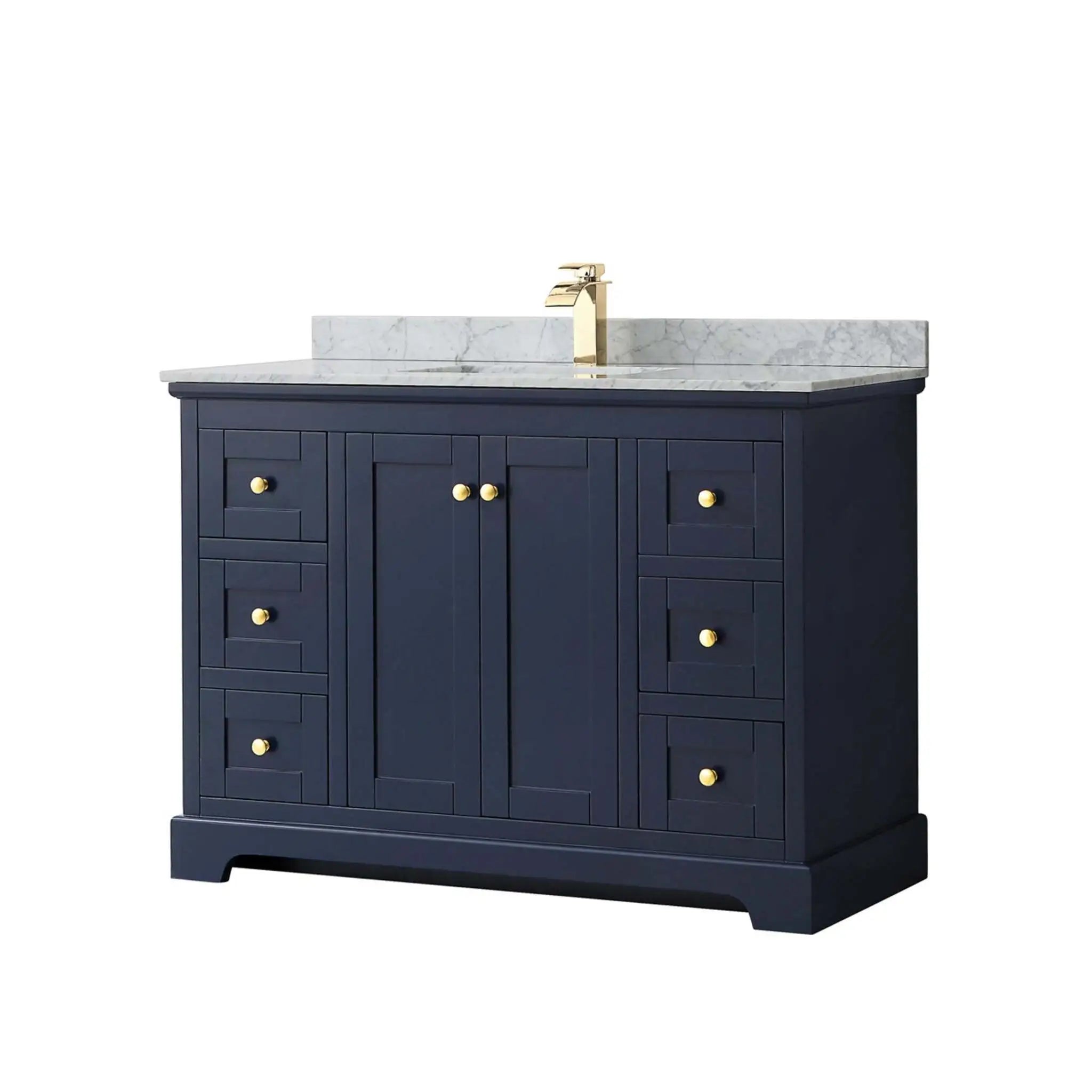 48" Avery Single Bathroom Vanity in Dark Blue with Brushed Gold Trim by Wyndham