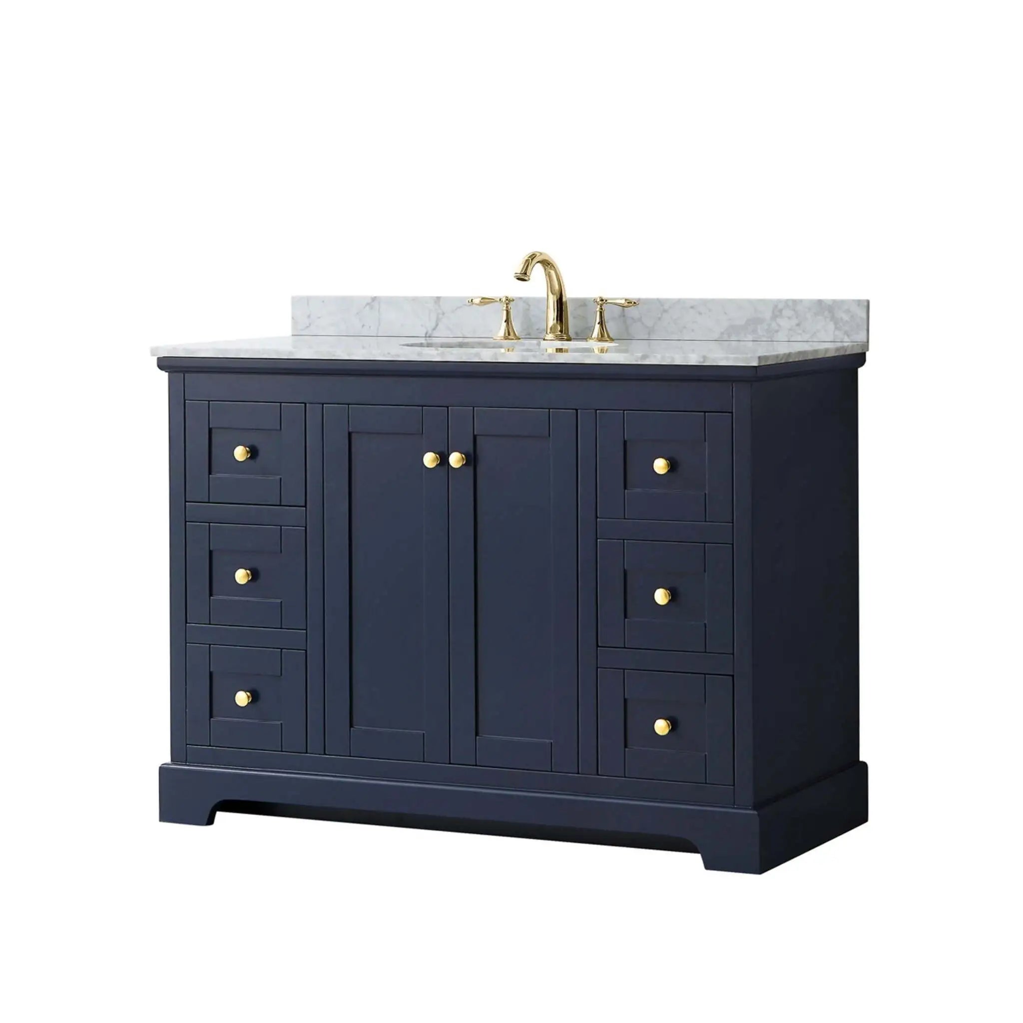 48" Avery Single Bathroom Vanity in Dark Blue with Brushed Gold Trim by Wyndham