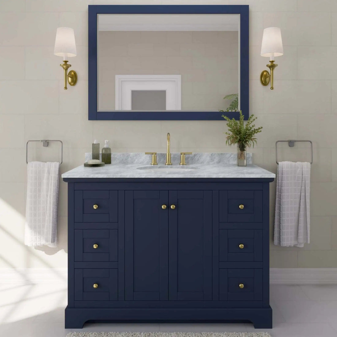 48" Avery Single Bathroom Vanity in Dark Blue with Brushed Gold Trim by Wyndham