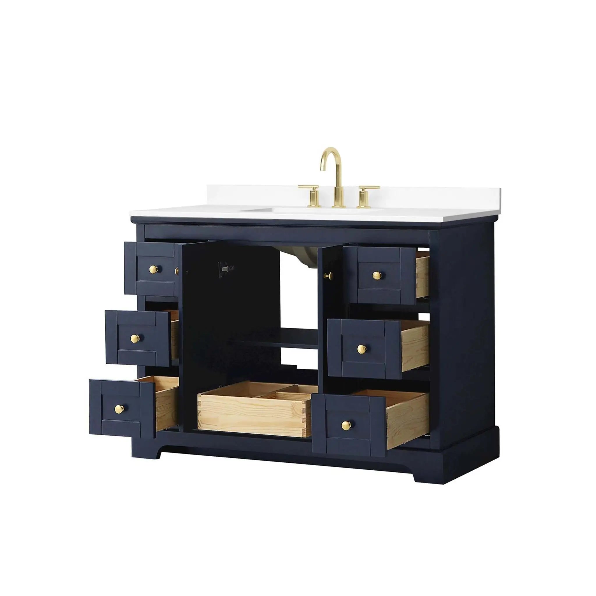 48" Avery Single Bathroom Vanity in Dark Blue with Brushed Gold Trim by Wyndham