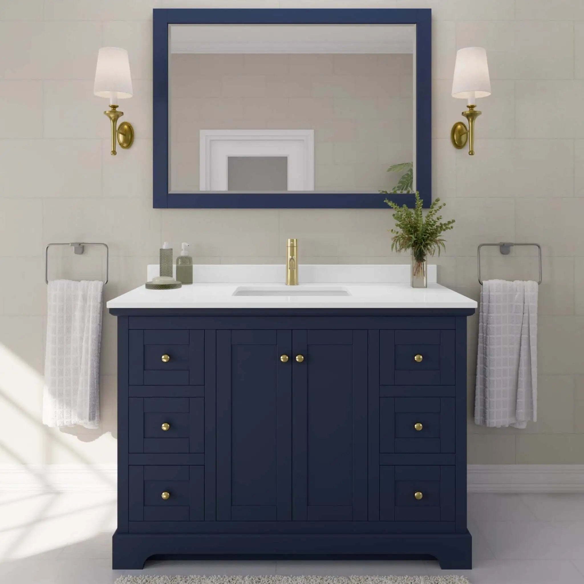 48" Avery Single Bathroom Vanity in Dark Blue with Brushed Gold Trim by Wyndham