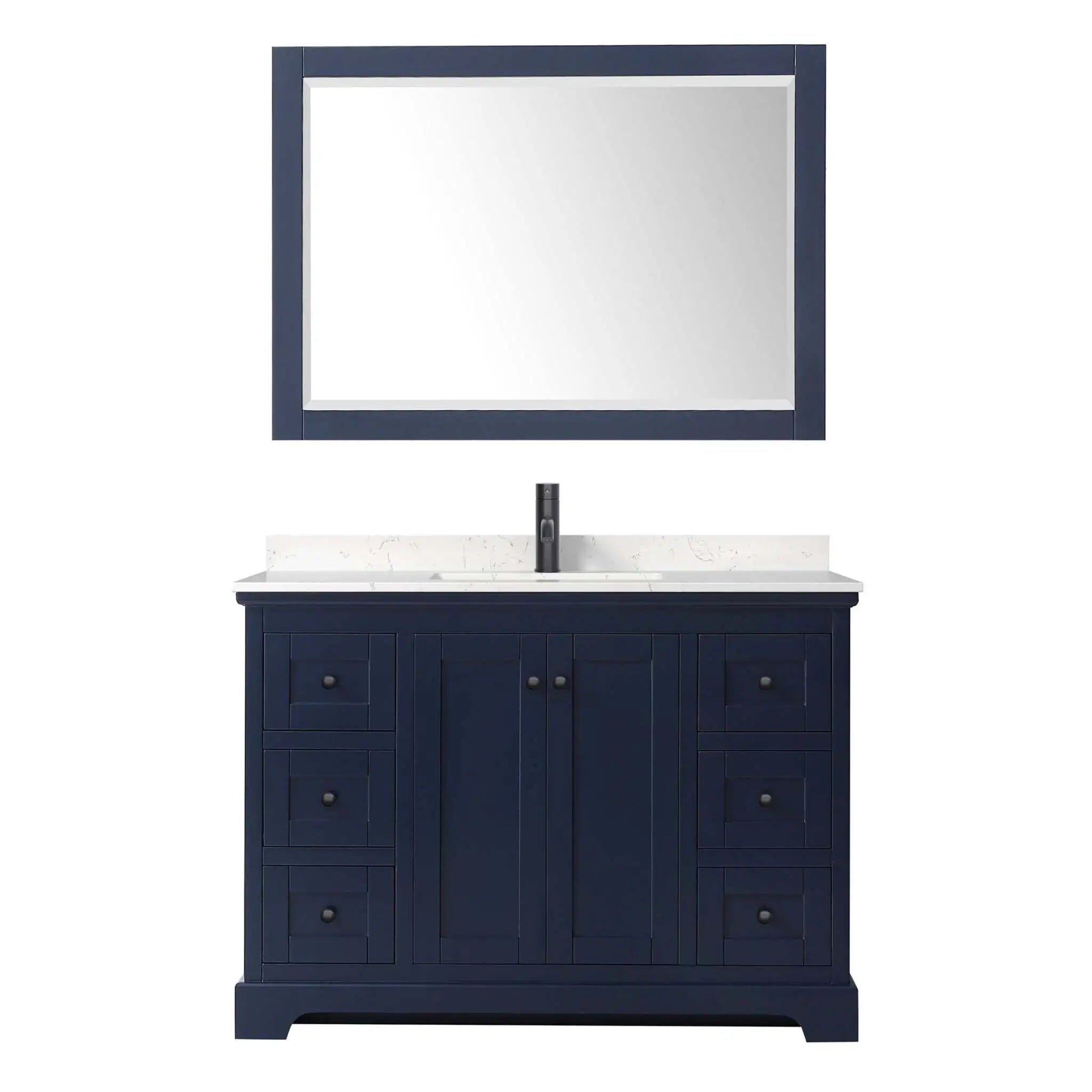 48" Avery Single Bathroom Vanity in Dark Blue with Matte Black Trim & 46" Mirror by Wyndham