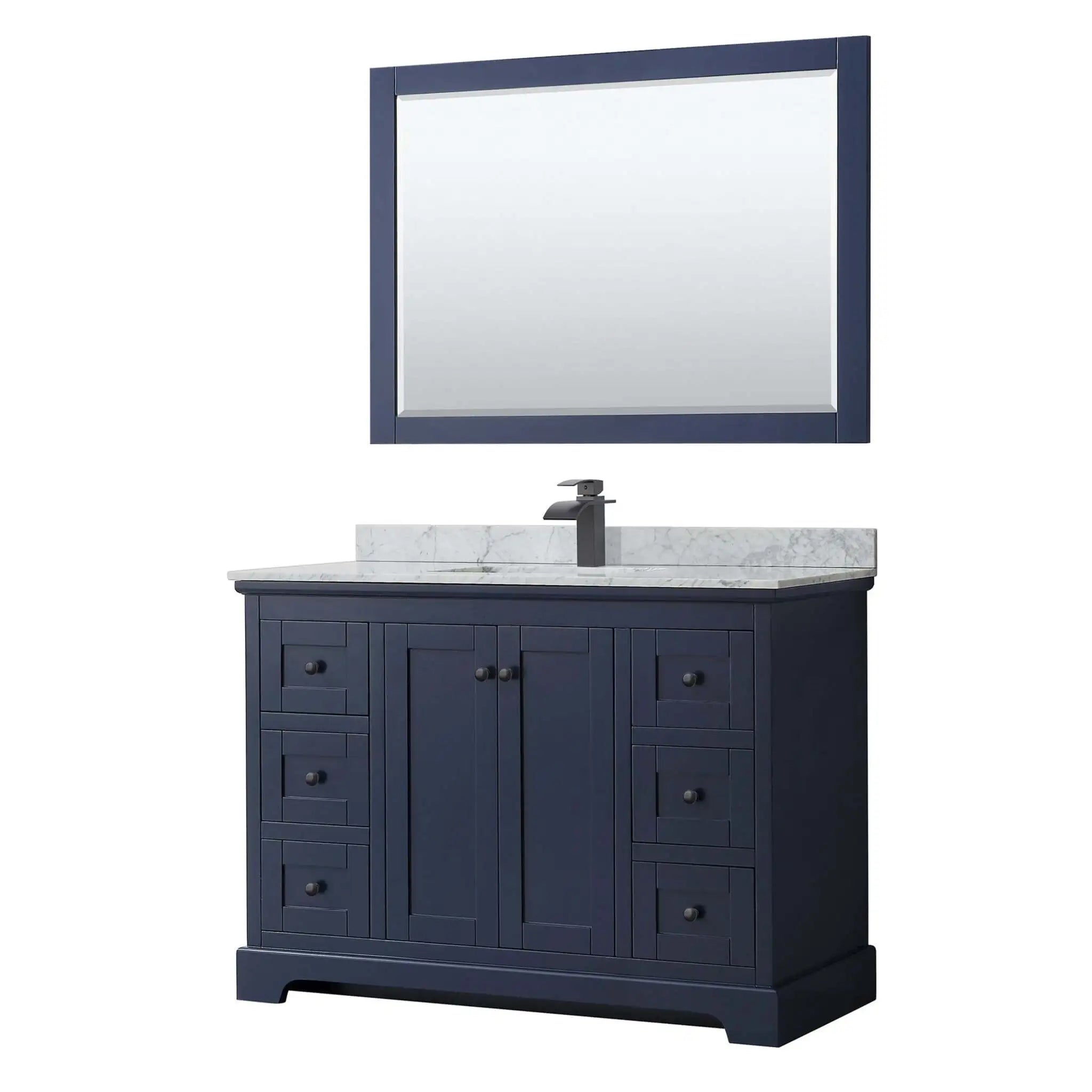 48" Avery Single Bathroom Vanity in Dark Blue with Matte Black Trim & 46" Mirror by Wyndham