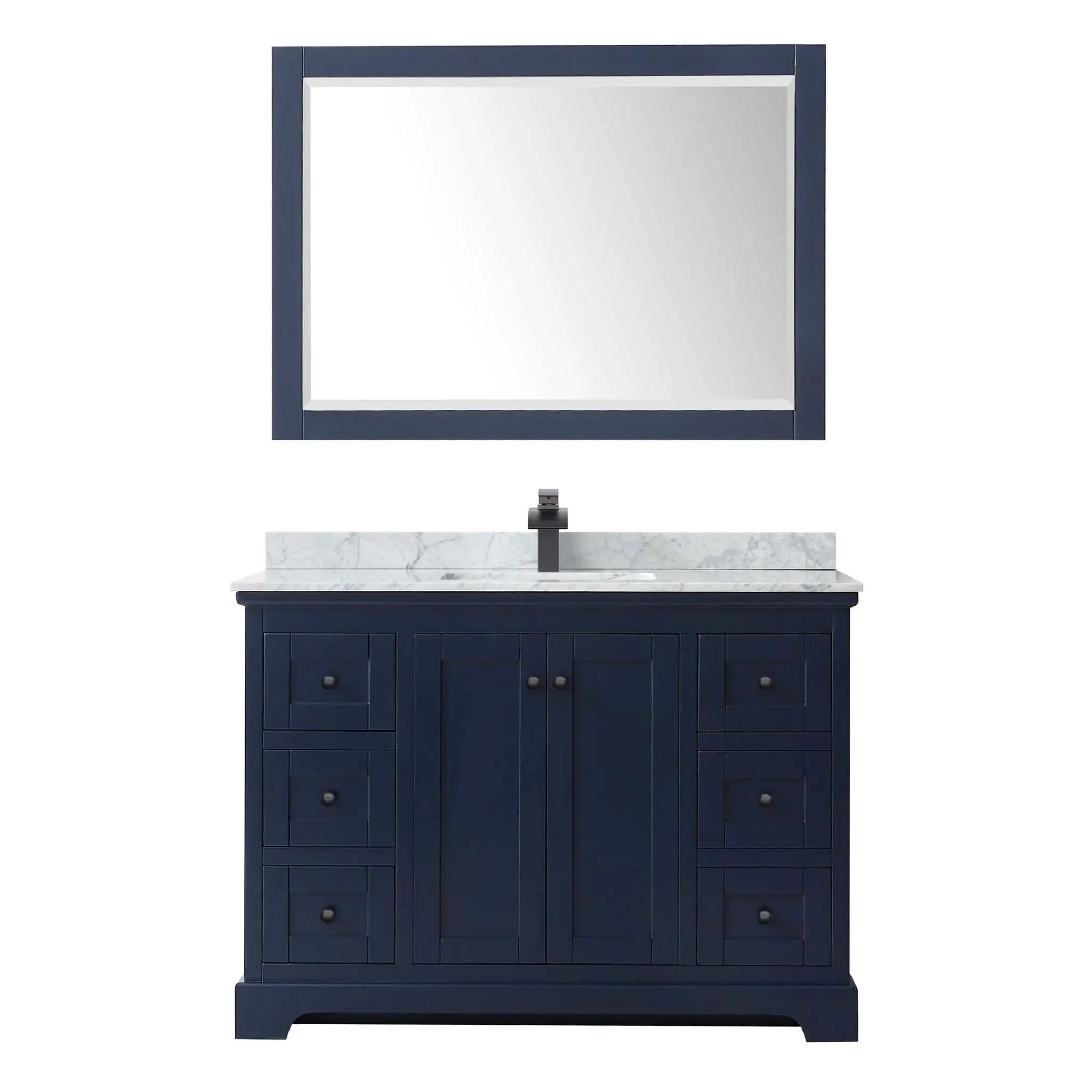 48" Avery Single Bathroom Vanity in Dark Blue with Matte Black Trim & 46" Mirror by Wyndham