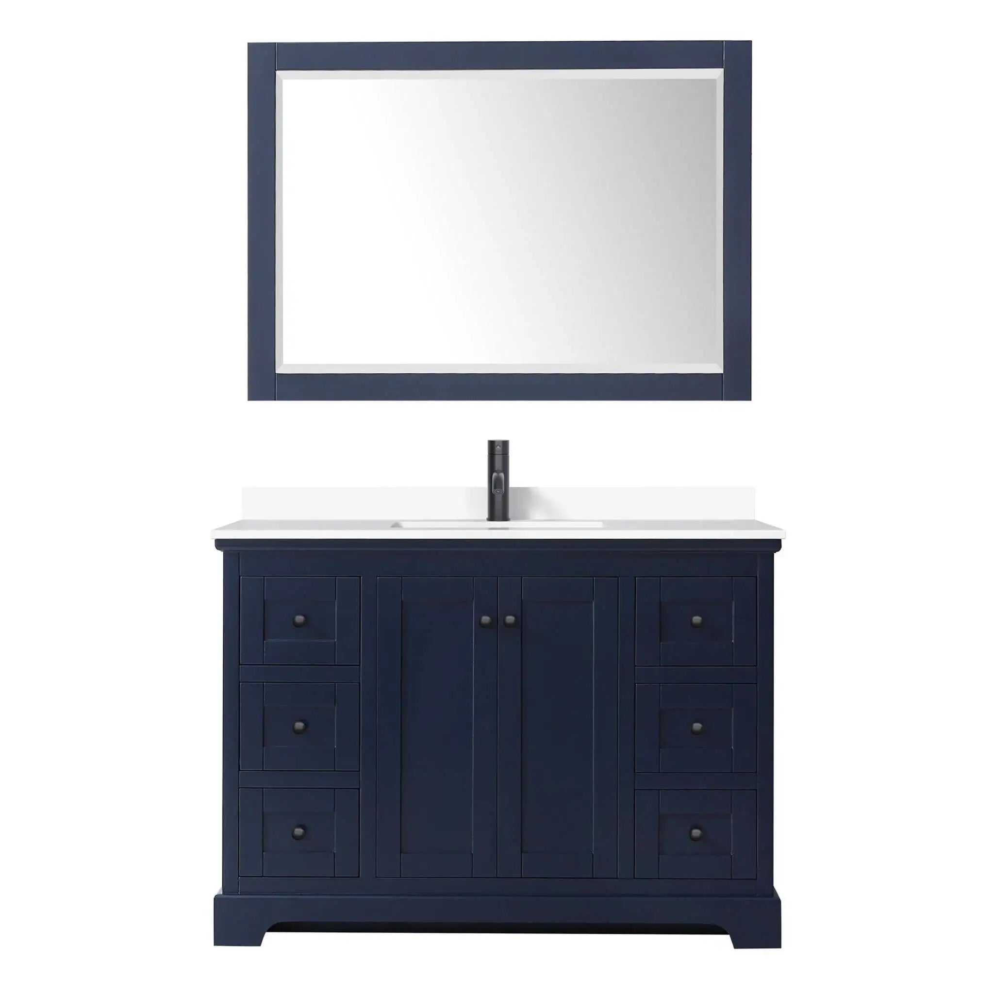 48" Avery Single Bathroom Vanity in Dark Blue with Matte Black Trim & 46" Mirror by Wyndham