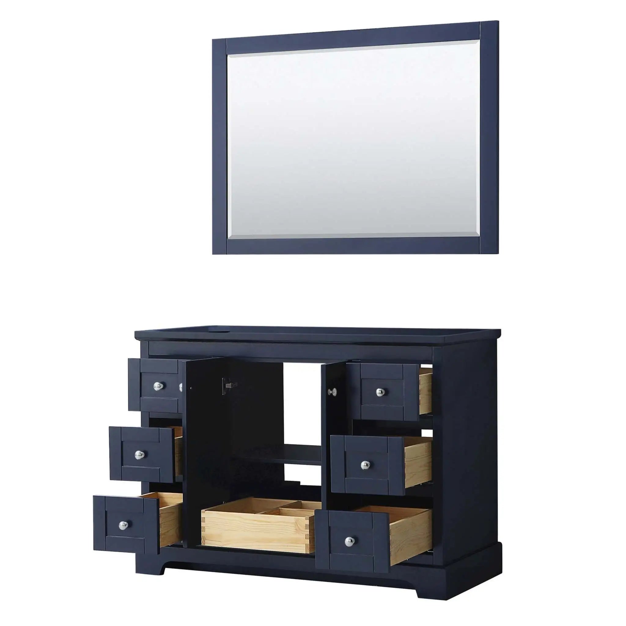 48" Avery Single Bathroom Vanity in Dark Blue with Polished Chrome Trim & 46" Mirror by Wyndham