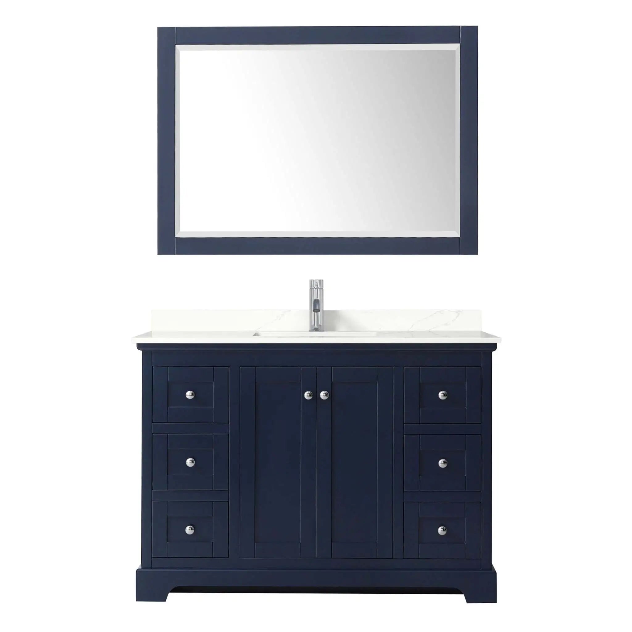 48" Avery Single Bathroom Vanity in Dark Blue with Polished Chrome Trim & 46" Mirror by Wyndham