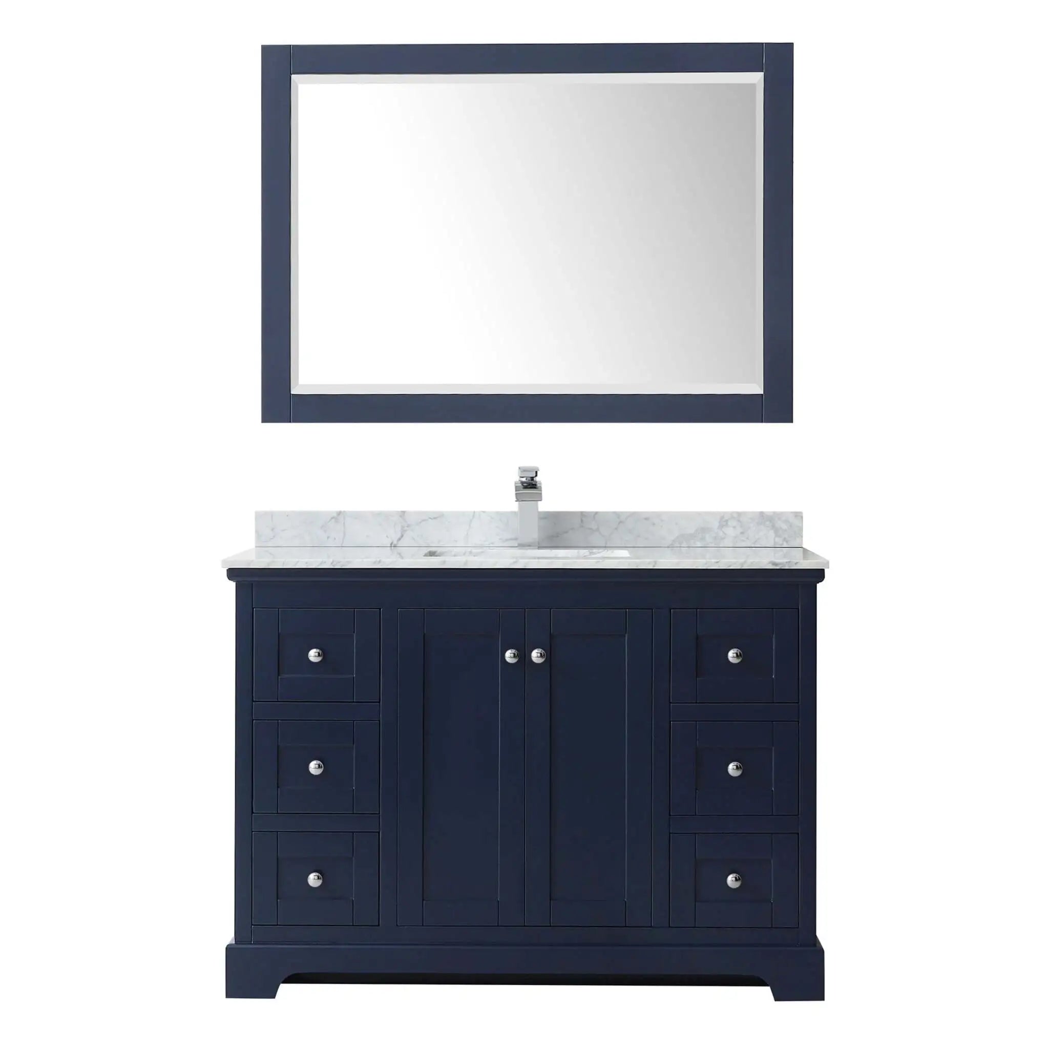48" Avery Single Bathroom Vanity in Dark Blue with Polished Chrome Trim & 46" Mirror by Wyndham