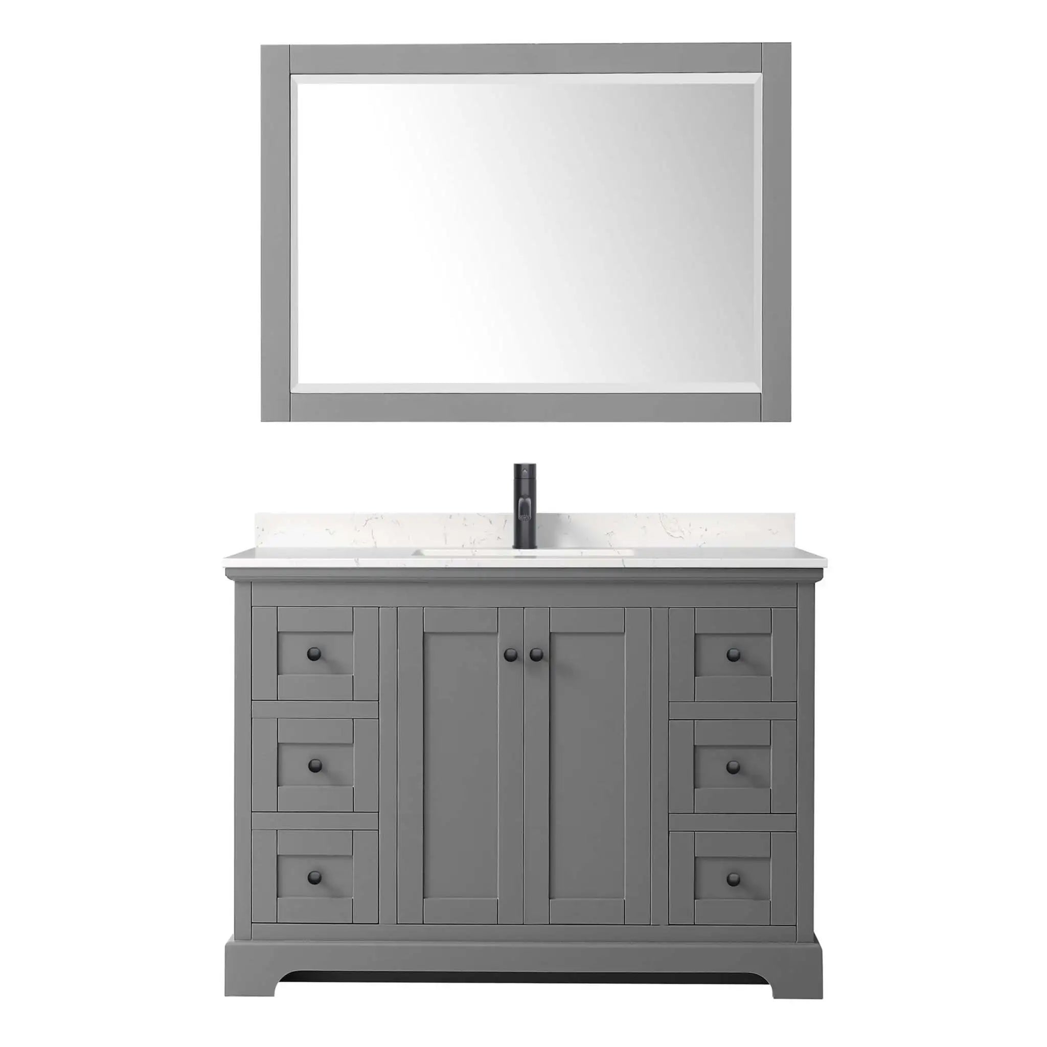 48" Avery Single Bathroom Vanity in Dark Gray with Matte Black Trim & 46" Mirror by Wyndham
