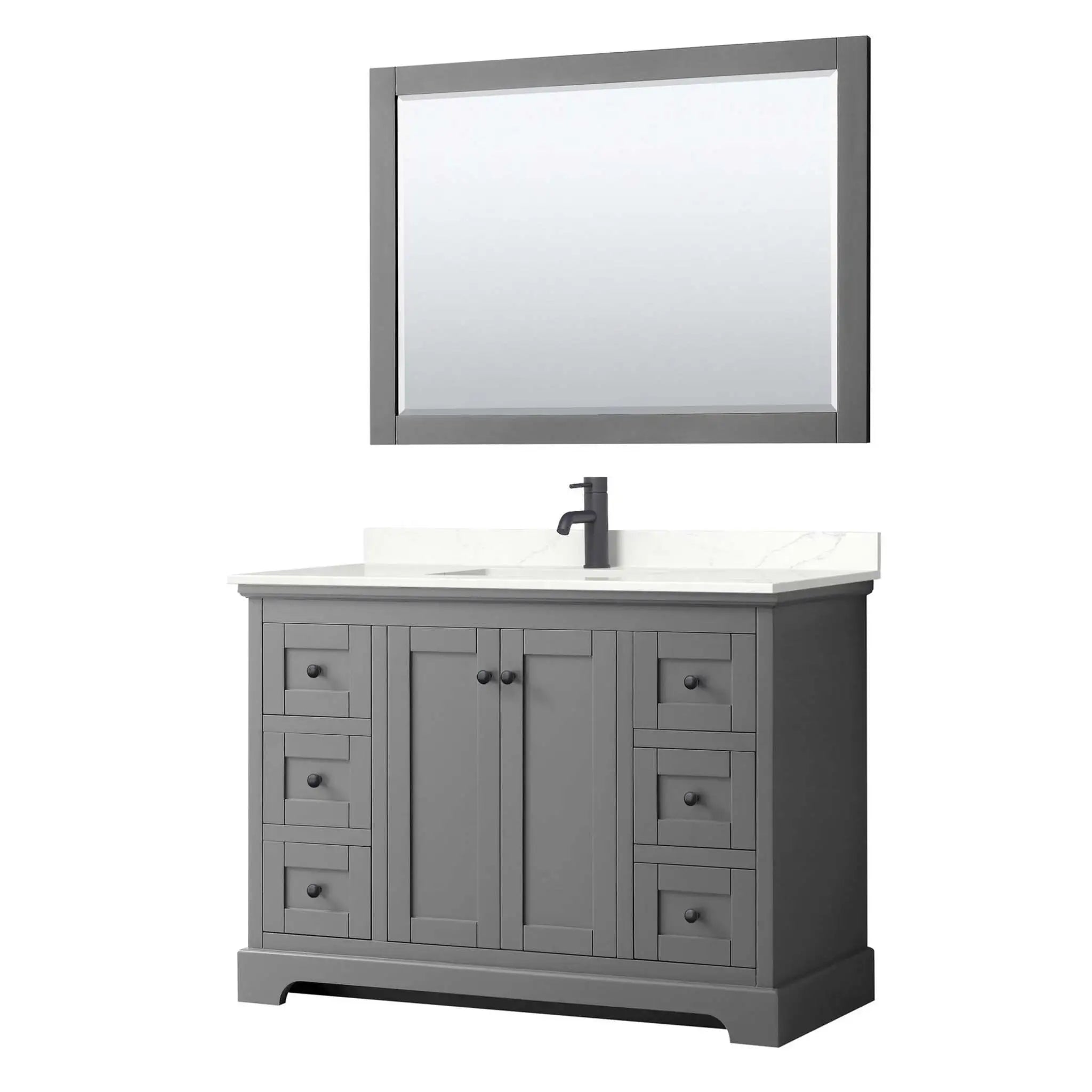 48" Avery Single Bathroom Vanity in Dark Gray with Matte Black Trim & 46" Mirror by Wyndham