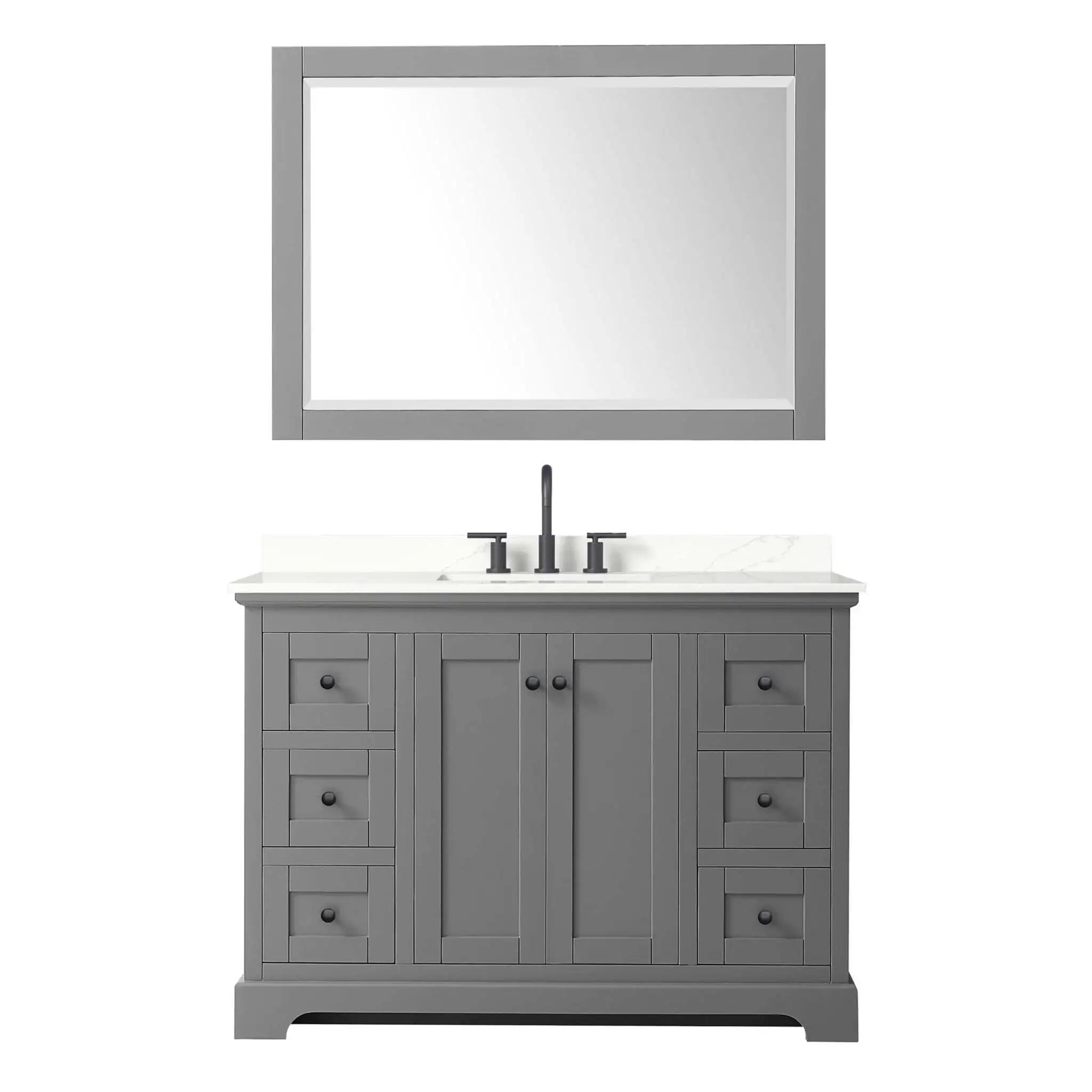 48" Avery Single Bathroom Vanity in Dark Gray with Matte Black Trim & 46" Mirror by Wyndham