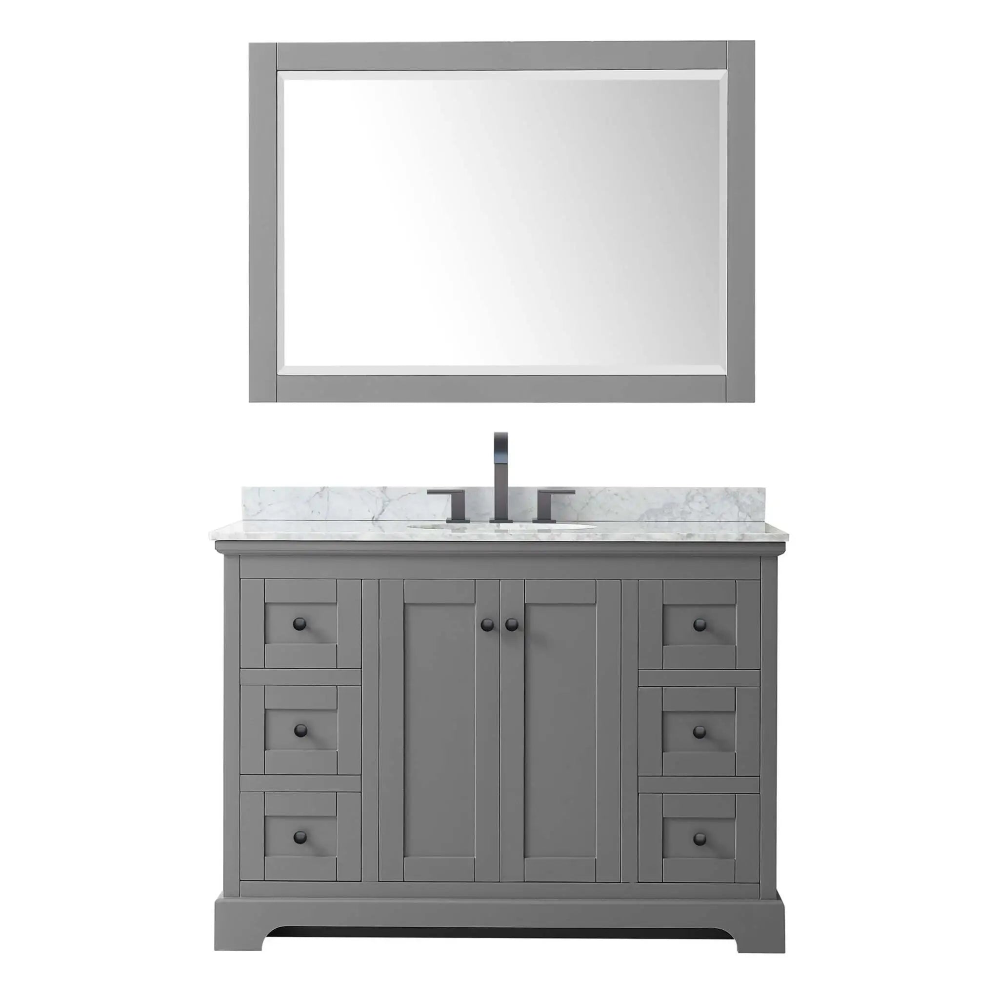 48" Avery Single Bathroom Vanity in Dark Gray with Matte Black Trim & 46" Mirror by Wyndham