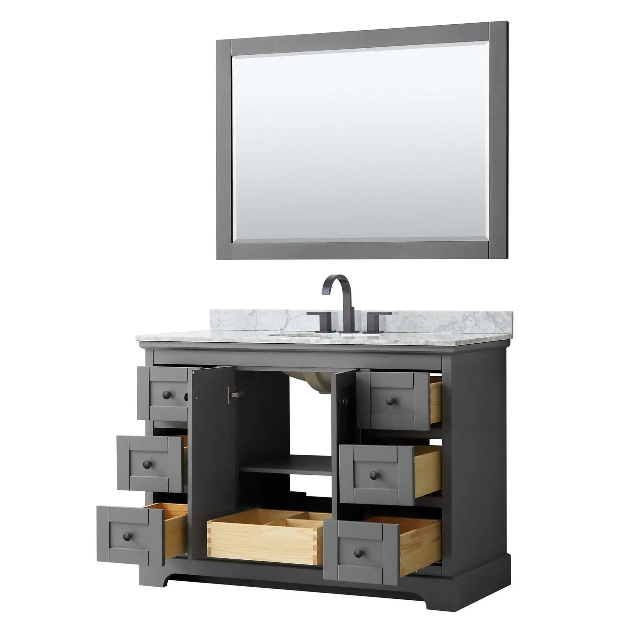 48" Avery Single Bathroom Vanity in Dark Gray with Matte Black Trim & 46" Mirror by Wyndham