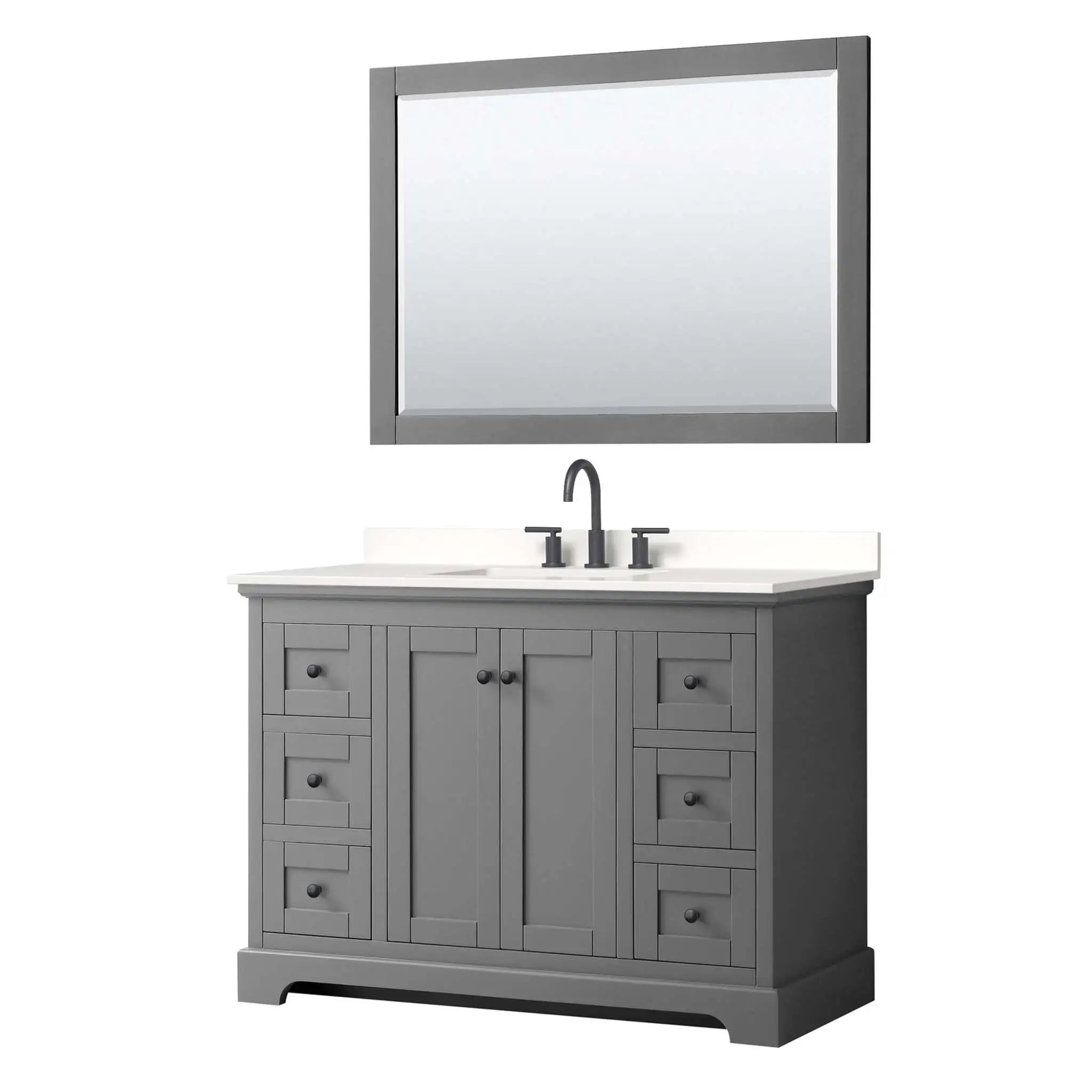 48" Avery Single Bathroom Vanity in Dark Gray with Matte Black Trim & 46" Mirror by Wyndham