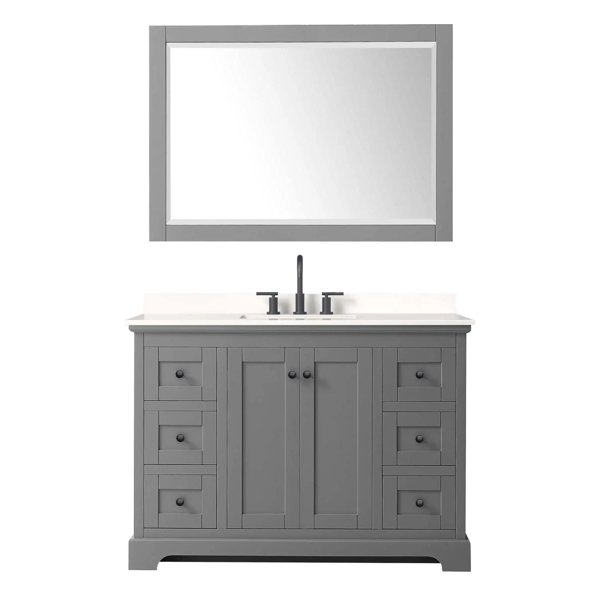 48" Avery Single Bathroom Vanity in Dark Gray with Matte Black Trim & 46" Mirror by Wyndham