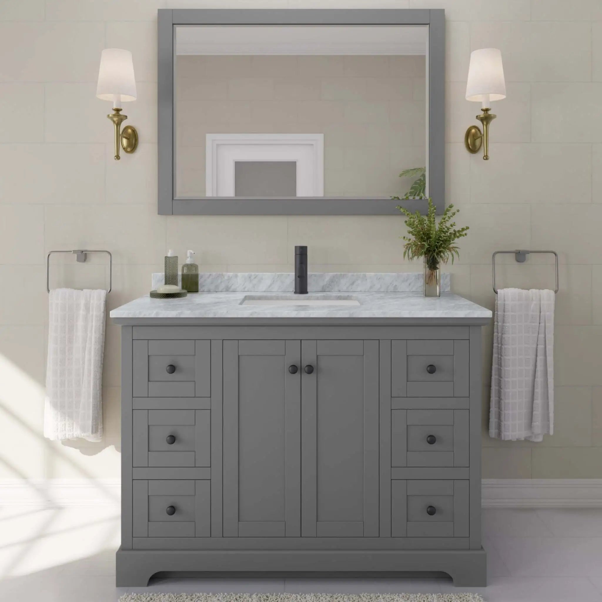 48" Avery Single Bathroom Vanity in Dark Gray with Matte Black Trim by Wyndham