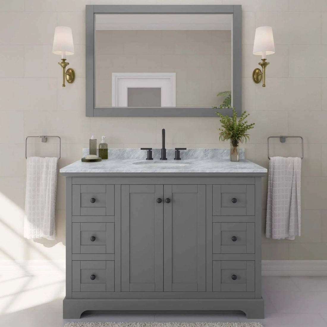 48" Avery Single Bathroom Vanity in Dark Gray with Matte Black Trim by Wyndham