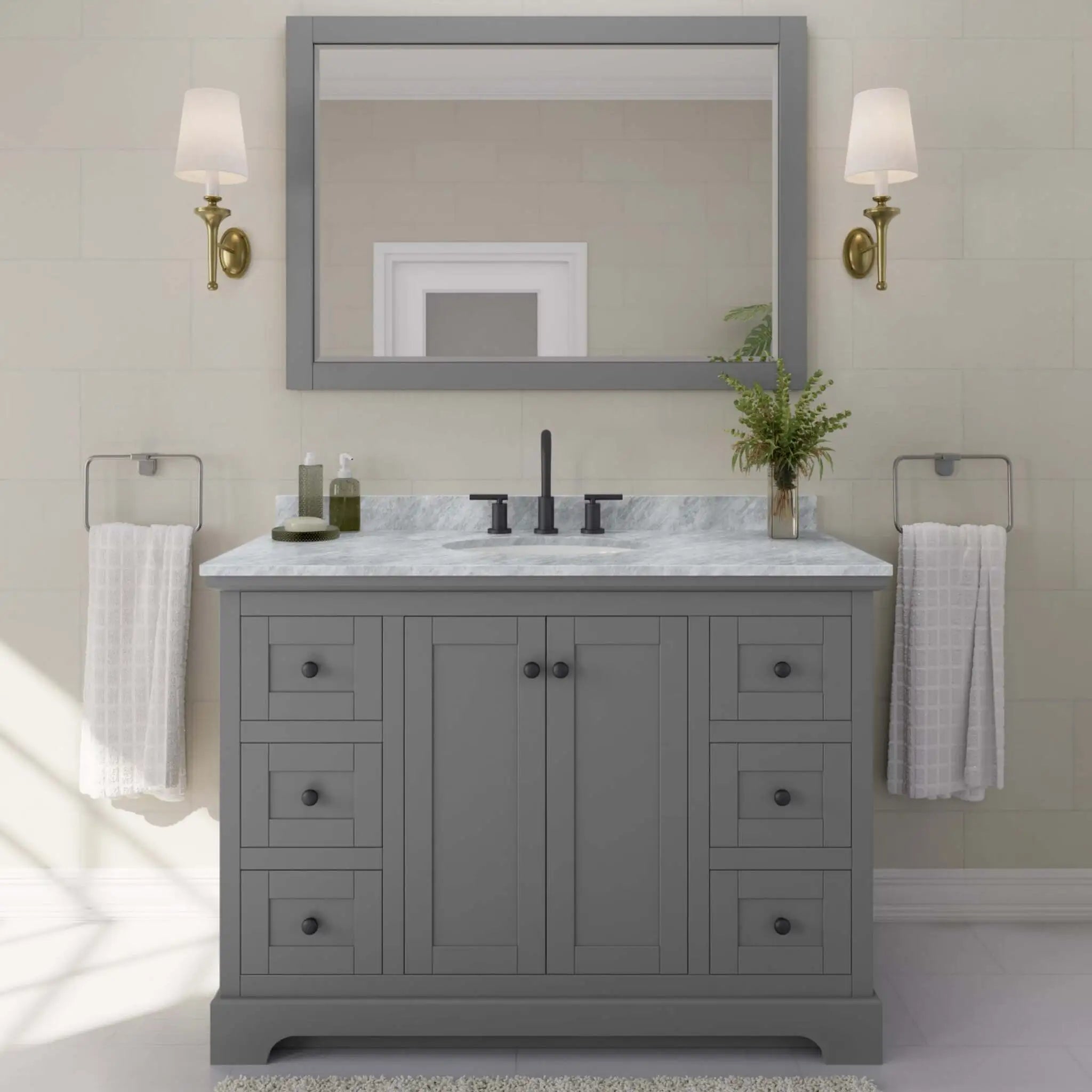 48" Avery Single Bathroom Vanity in Dark Gray with Matte Black Trim by Wyndham
