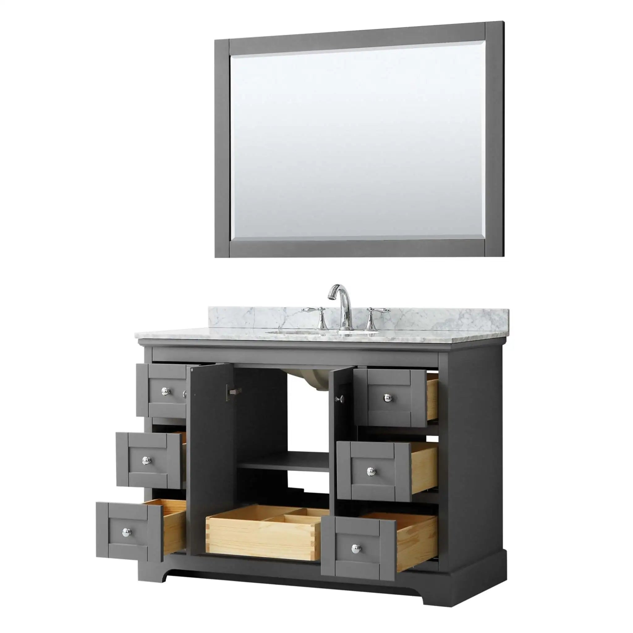 48" Avery Single Bathroom Vanity in Dark Gray with Polished Chrome Trim & 46" Mirror by Wyndham