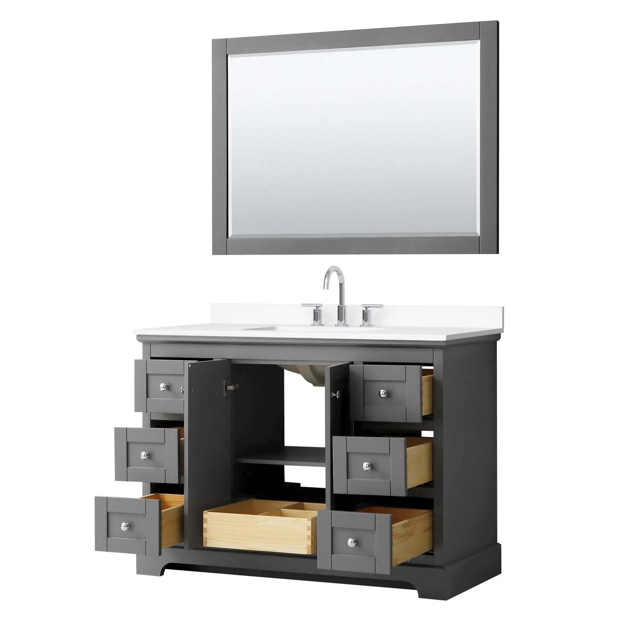 48" Avery Single Bathroom Vanity in Dark Gray with Polished Chrome Trim & 46" Mirror by Wyndham