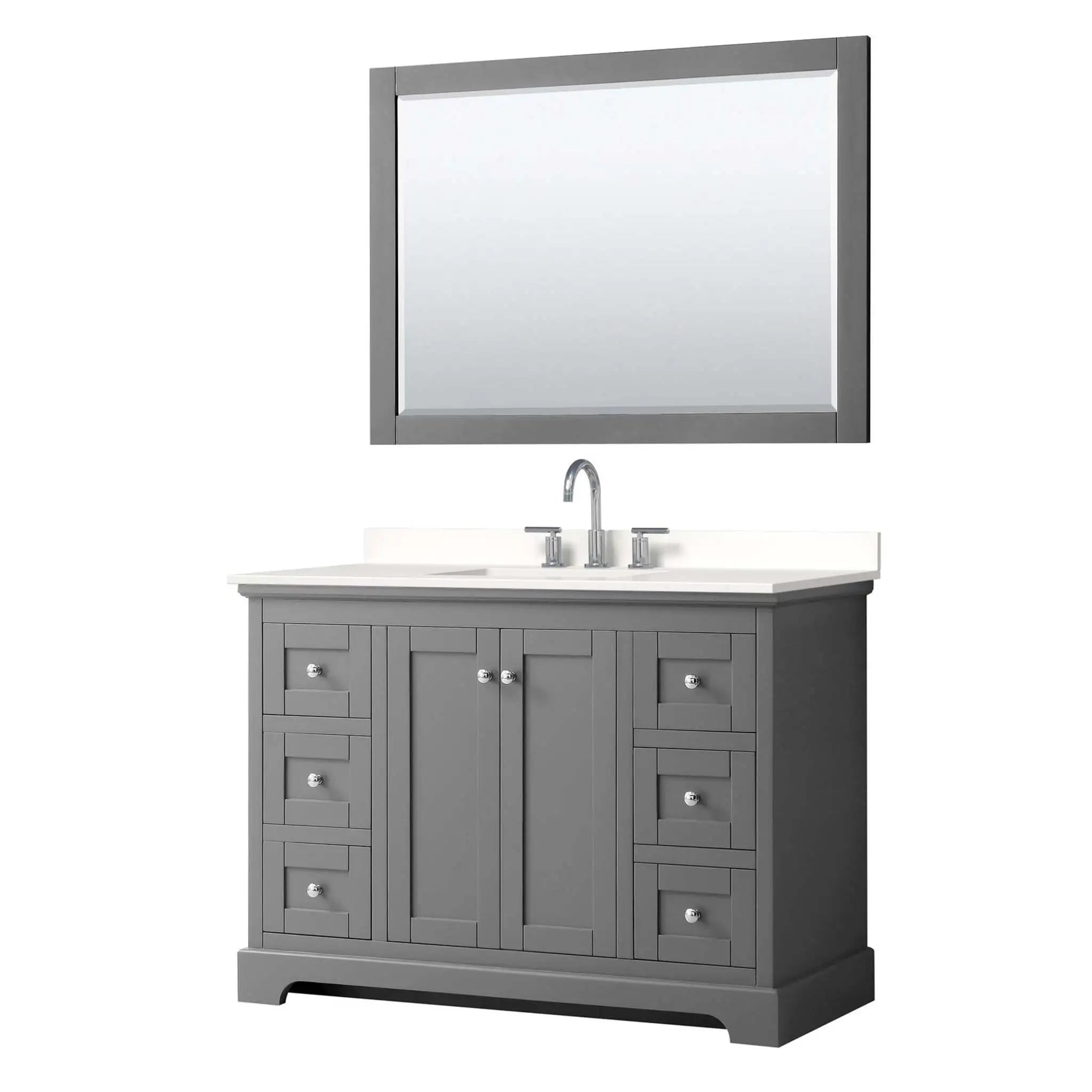 48" Avery Single Bathroom Vanity in Dark Gray with Polished Chrome Trim & 46" Mirror by Wyndham